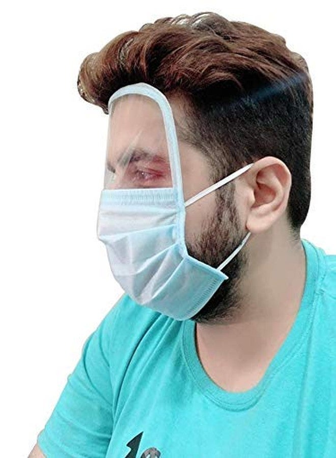 AUDITECH Disposable 3 Ply Surgical Face Mask with Transparent Shield for Men and Women Green/Blue (Pack of 10) - Image 1